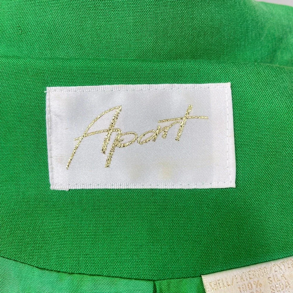 Vintage 80s Apart Skirt Suit Sz 16 Green Silk Power Bold Maximalist Matching Set
